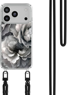 Casimoda iPhone 17 Pro hoesje met zwart koord - Pioenroos Grijs/zilverkleurig
