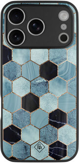Casimoda iPhone 17 Pro Max glazen hardcase - Blue cubes Blauw