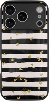 Casimoda iPhone 17 Pro Max glazen hardcase - Hart streepjes Zwart, Goudkleurig