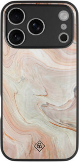 Casimoda iPhone 17 Pro Max glazen hardcase - Marmer waves Bruin/beige