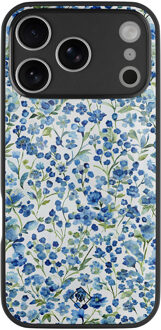Casimoda iPhone 17 Pro Max glazen hardcase - Vintage blue floral Blauw