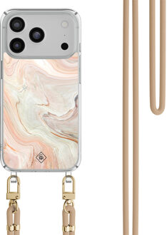 Casimoda iPhone 17 Pro Max hoesje met beige koord - Marmer waves Bruin/beige