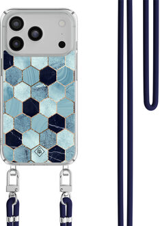 Casimoda iPhone 17 Pro Max hoesje met donkerblauw koord - Blue cubes
