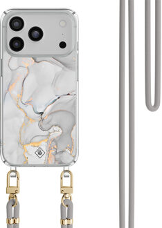 Casimoda iPhone 17 Pro Max hoesje met grijs koord - Marmer grijs Grijs/zilverkleurig