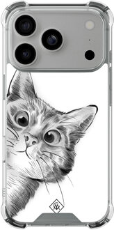 Casimoda iPhone 17 Pro shockproof hoesje - Kat kiekeboe Grijs/zilverkleurig