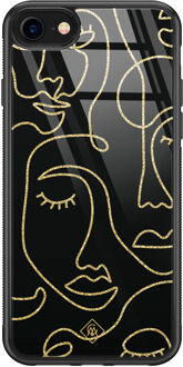 Casimoda iPhone 8/7 glazen hardcase - Abstract faces Zwart