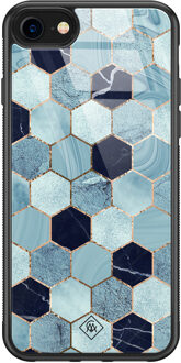Casimoda iPhone 8/7 glazen hardcase - Blue cubes Blauw