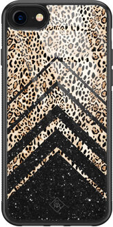 Casimoda iPhone 8/7 glazen hardcase - Chevron luipaard Zwart, Bruin/beige