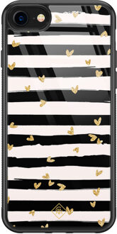 Casimoda iPhone 8/7 glazen hardcase - Hart streepjes Zwart
