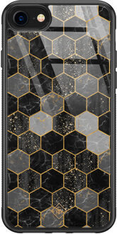 Casimoda iPhone 8/7 glazen hardcase - Hexagons zwart