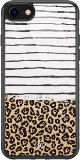 Casimoda iPhone 8/7 glazen hardcase - Leopard lines Bruin/beige