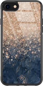 Casimoda iPhone 8/7 glazen hardcase - Marmer blauw rosegoud Rosekleurig