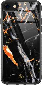 Casimoda iPhone 8/7 glazen hardcase - Marmer zwart oranje