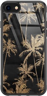 Casimoda iPhone 8/7 glazen hardcase - Palmbomen Zwart, Goudkleurig
