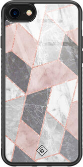 Casimoda iPhone 8/7 glazen hardcase - Stone grid Roze