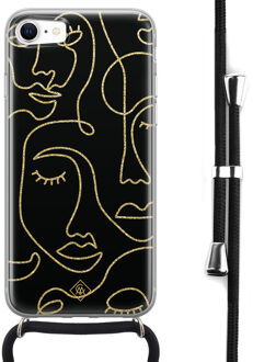 Casimoda iPhone 8/7 hoesje met koord - Abstract faces Zwart, Goudkleurig