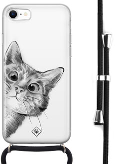 Casimoda iPhone 8/7 hoesje met koord - Kiekeboe kat Wit