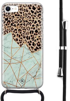 Casimoda iPhone 8/7 hoesje met koord - Luipaard marmer mint Bruin/beige