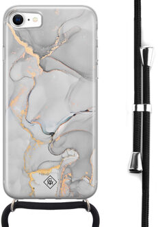 Casimoda iPhone 8/7 hoesje met koord - Marmer grijs Grijs/zilverkleurig