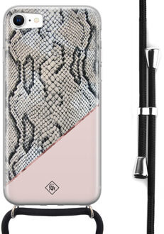 Casimoda iPhone 8/7 hoesje met koord - Snake print roze