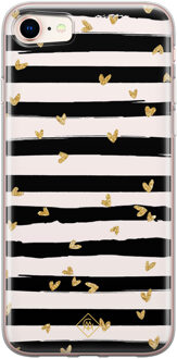 Casimoda iPhone 8/7 siliconen telefoonhoesje - Hart streepjes Zwart, Goudkleurig
