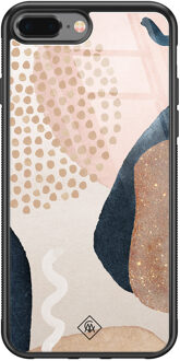 Casimoda iPhone 8 Plus/7 Plus glazen hardcase - Abstract dots Bruin/beige