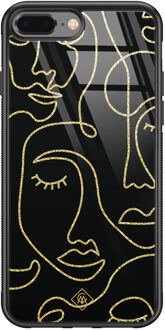 Casimoda iPhone 8 Plus/7 Plus glazen hardcase - Abstract faces Zwart
