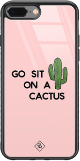 Casimoda iPhone 8 Plus/7 Plus glazen hardcase - Go sit on a cactus Roze
