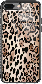 Casimoda iPhone 8 Plus/7 Plus glazen hardcase - Golden wildcat Bruin/beige