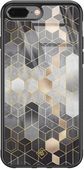 Casimoda iPhone 8 Plus/7 Plus glazen hardcase - Grey cubes Grijs/zilverkleurig