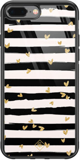 Casimoda iPhone 8 Plus/7 Plus glazen hardcase - Hart streepjes Zwart