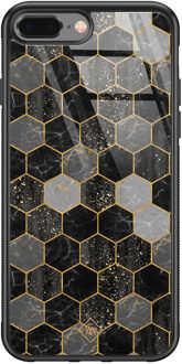 Casimoda iPhone 8 Plus/7 Plus glazen hardcase - Hexagons zwart