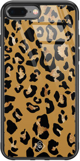 Casimoda iPhone 8 Plus/7 Plus glazen hardcase - Jungle wildcat Bruin/beige