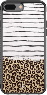 Casimoda iPhone 8 Plus/7 Plus glazen hardcase - Leopard lines Bruin/beige