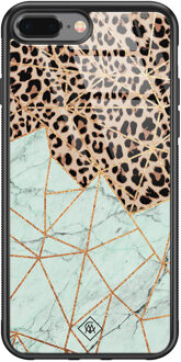 Casimoda iPhone 8 Plus/7 Plus glazen hardcase - Luipaard marmer mint Bruin/beige, Blauw