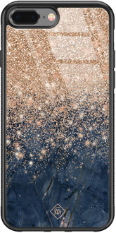 Casimoda iPhone 8 Plus/7 Plus glazen hardcase - Marmer blauw rosegoud Rosekleurig