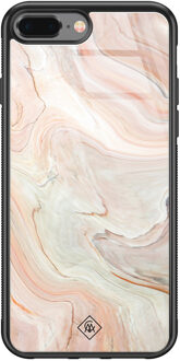 Casimoda iPhone 8 Plus/7 Plus glazen hardcase - Marmer waves Bruin/beige