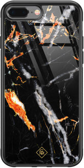 Casimoda iPhone 8 Plus/7 Plus glazen hardcase - Marmer zwart oranje