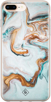 Casimoda iPhone 8 Plus/7 Plus siliconen hoesje - Marmer blauw goud Blauw, Goudkleurig