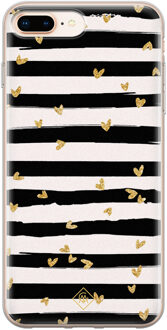 Casimoda iPhone 8 Plus/7 Plus siliconen telefoonhoesje - Hart streepjes Zwart, Goudkleurig