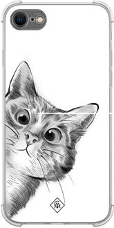 Casimoda iPhone SE (2020/2022) / 8 / 7 shockproof hoesje - Kat kiekeboe Grijs/zilverkleurig