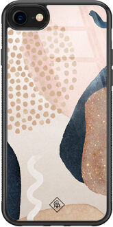 Casimoda iPhone SE 2020 glazen hardcase - Abstract dots Bruin/beige