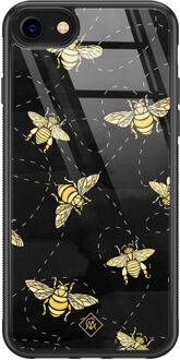 Casimoda iPhone SE 2020 glazen hardcase - Bee yourself Zwart