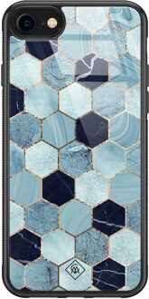 Casimoda iPhone SE 2020 glazen hardcase - Blue cubes Blauw