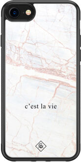 Casimoda iPhone SE 2020 glazen hardcase - C'est la vie Bruin/beige
