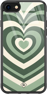 Casimoda iPhone SE 2020 glazen hardcase - Hart swirl groen
