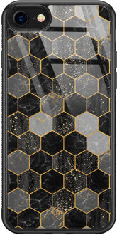 Casimoda iPhone SE 2020 glazen hardcase - Hexagons zwart