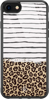 Casimoda iPhone SE 2020 glazen hardcase - Leopard lines Bruin/beige