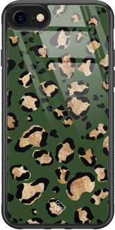 Casimoda iPhone SE 2020 glazen hardcase - Luipaard groen