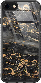 Casimoda iPhone SE 2020 glazen hardcase - Marmer grijs brons Grijs/zilverkleurig